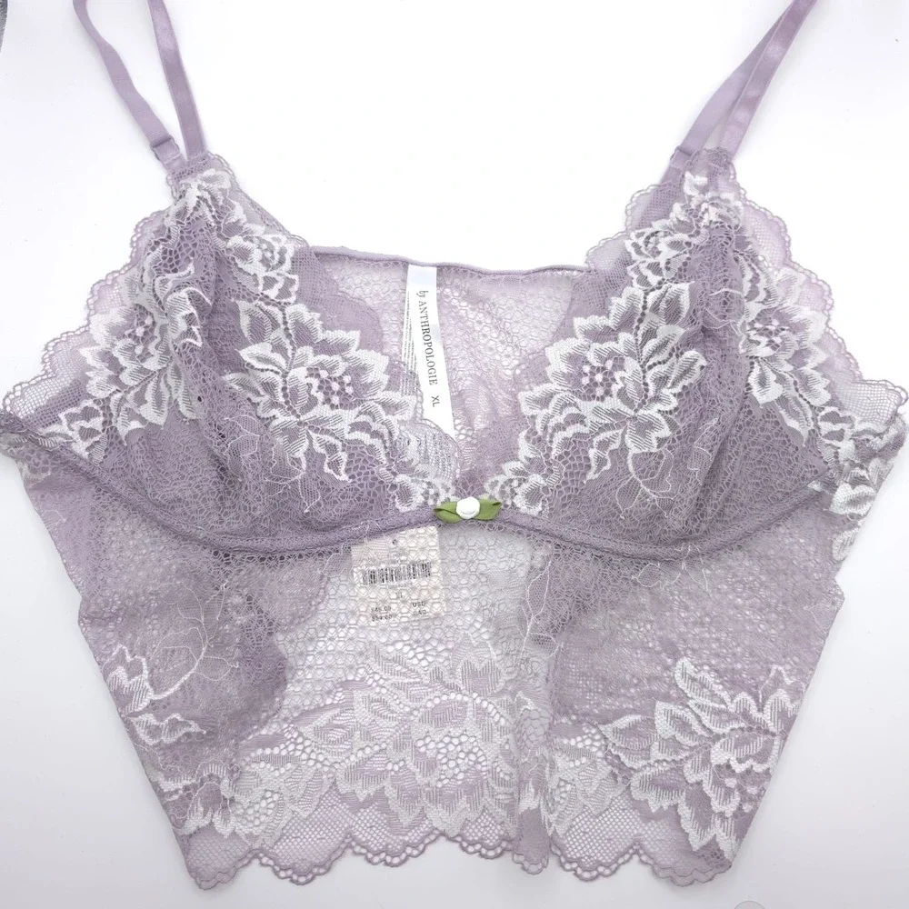 ANTHROPOLOGIE‎ New Lace Bralette And Bikini Set Lilac Floral XL